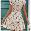 Women's Ruffle Cap Sleeve Ruched Summer Dress V Neck A Line Mini Sun Dresses