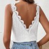 Women's Contrast Lace Backless Tank Top V Neck Sleeveless Shirts Top