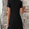 Women's Casual Short Sleeve V Neck Tee Shirt Dress Twist Front A Line Short Dresses