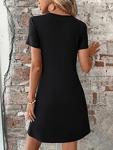 Women's Casual Short Sleeve V Neck Tee Shirt Dress Twist Front A Line Short Dresses