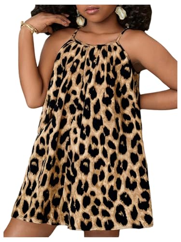 Girl's Leopard Print Wide Leg Romper Spaghetti Strap Loose Summer Short Jumpsuit