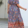 Women's Plus Size Summer Dress V Neck Short Ruffle Sleeves Flowy X Line Maxi Dress Wide Belt