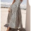 Women's Summer Striped Maxi Dress Spaghetti Strap Shirred A Line Flowy Long Cami Dresses Sundress with Pockets