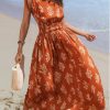 Women's One Shoulder Floral Printed Sleeveless Smocked Waist Maxi Dress Summer Boho Long Dress