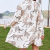 Dress Button Down Shirt Dress Long Sleeve Blouse Top Leopard Print