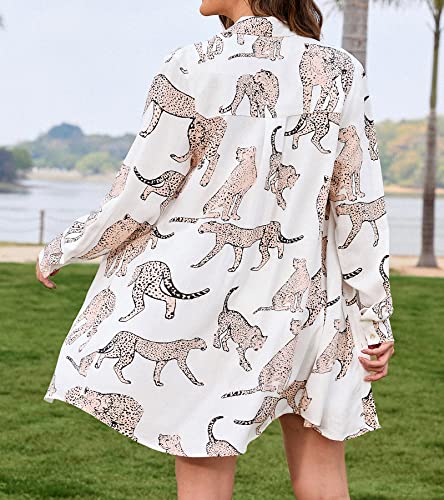 Dress Button Down Shirt Dress Long Sleeve Blouse Top Leopard Print