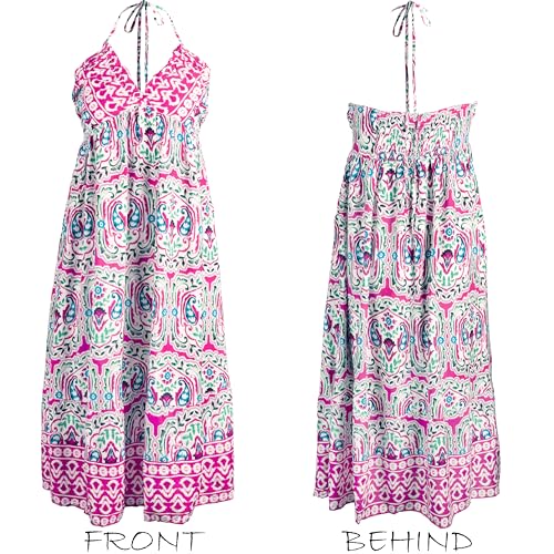Women Backless Floral Summer Dress Plunging V Halter Neck Spaghetti Strap Ruffle Casual Beach Holiday Maxi Dress