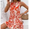 Women's Boho Knot Back Sleeveless Swing Shift Dress Flounce Ruffle Hem Summer Dresses