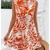 Women's Boho Knot Back Sleeveless Swing Shift Dress Flounce Ruffle Hem Summer Dresses