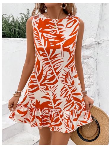 Women's Boho Knot Back Sleeveless Swing Shift Dress Flounce Ruffle Hem Summer Dresses