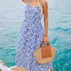 Women Ruffle Summer Dress 2025 Square Neck Straps Button Front Casual Sundress Holiday Vacation Beach Maxi Dress