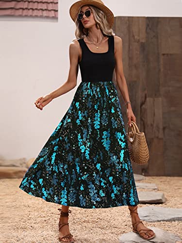 Women's Scoop Neck Button Front Tank Dress Sleeveless Floral Print Mini Dresses