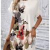 Women's Floral Print Mini Dresses Dolman Short Sleeve Crewneck Summer Vacation Dress