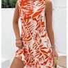 Women's Boho Knot Back Sleeveless Swing Shift Dress Flounce Ruffle Hem Summer Dresses