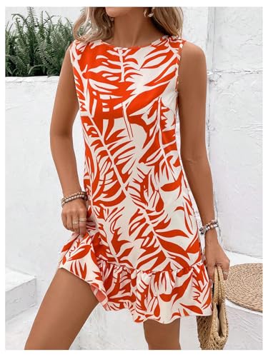 Women's Boho Knot Back Sleeveless Swing Shift Dress Flounce Ruffle Hem Summer Dresses