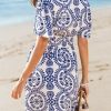 Womens Summer Dresses 2025 V Neck Short Sleeve Flowy A-line Beach Vacation Dress with Pockets