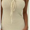 Women's Summer Crochet Tube Maxi Dress Tie Front Strapless Sleeveless Bodycon Knit Long Dresses