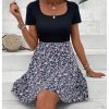 Women's Elegant Floral Dresses Scoop Neck Short Sleeve Short Dress for Women 2025