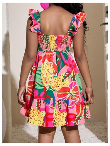 Girl's Summer Dresses Square Neck Ruffle Sleeveless Vacation Short Flared Dress
