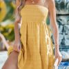 Women Ruffle Mini Summer Dress Spaghetti Straps Square Neck Backless Smocked Bodice A Line Spring Beach Dresses