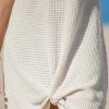 Women Waffle Knit Bathing Suit Cover Up Short Sleeve Twist Hem Swimsuit Coverup for Summer Vacation
