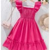 Girl's Birthday Dresses Sleeveless Square Neck Shirred Ruffle Flowy Summer Short Dress