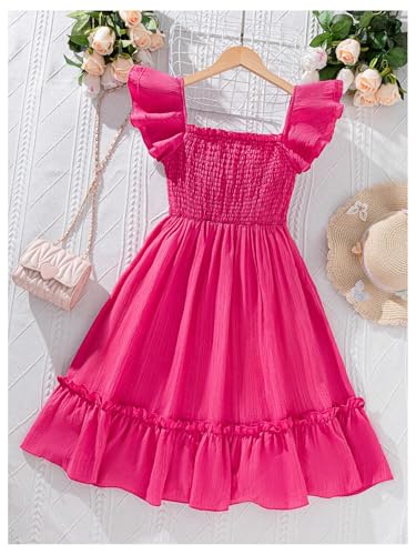 Girl's Birthday Dresses Sleeveless Square Neck Shirred Ruffle Flowy Summer Short Dress