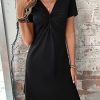 Women's Casual Short Sleeve V Neck Tee Shirt Dress Twist Front A Line Short Dresses