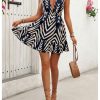 Women's Allover Print Summer Dress Halter Deep V Neck Ruffle Hem Short Dresses