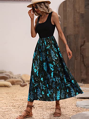 Women's Scoop Neck Button Front Tank Dress Sleeveless Floral Print Mini Dresses