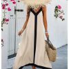 Women's Spaghetti Strap V Neck Color Block A Line Vacation Maxi Dress