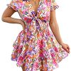 Women Summer Mini Short Dress 2025 Short Sleeve Casual Beach Vacation Sundress V Neck Tiered Sun Dresses