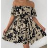 Women's Off The Shoulder Floral Summer Dresses Short Sleeve Ruffle A Line Flowy Short Dress
