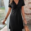 Women's Casual Short Sleeve V Neck Tee Shirt Dress Twist Front A Line Short Dresses