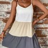 Women's Spaghetti Strap Color Block Cami Dress Causal Summer Tunic Ruffle Hem Short Dresses