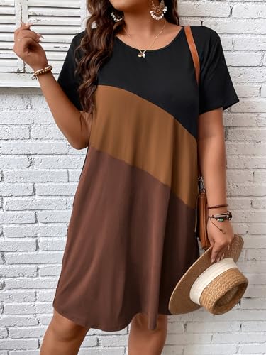 Women's Plus Size Dress Color Block Short Sleeve T Shirt Dress Casual Summer Dresses
