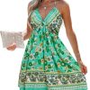 Women's Backless Halter Beach Dress Boho Ruffle Plunge V Neck Mini Sundress Summer Dresses