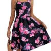 Women's Boho Floral Print Scoop Neck Tank Dress Summer Ruffle A Line Knee Length Dresses
