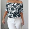 Women's Off The Shoulder Ruffle Short Sleeve Floral Print Summer Blouse Tops