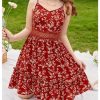 Girl's Floral Print Ruffle Hem Sleeveless Summer Cami Dresses