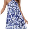 Women's Floral Print Halter Mini Dress Tie Backless Sleeveless Flowy Dresses