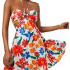 Women's Floral Print Cut Out Sleeveless Halter Mini Dress Holiday Flowy Vacation Dresses