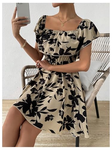 Women's Off The Shoulder Floral Summer Dresses Short Sleeve Ruffle A Line Flowy Short Dress