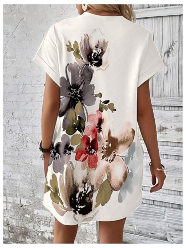 Women's Floral Print Mini Dresses Dolman Short Sleeve Crewneck Summer Vacation Dress