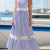 Women's Summer Dresses Sleeveless Straps Striped Casual Lace A Line Long Formal Maxi Dress