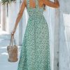 Women's Maxi Dress Ditsy Floral Halter Sleeveless A Line High WAIS Summer Casual Dress