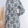 Women's Mini Dress Smocked V Neck Long Sleeve Empire Waist Casual A Line Dress