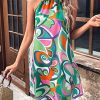 Women's Floral Print Tunic Dress Criss Cross Sleeveless Halter Summer Short Dresses