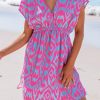 Women's Swimsuit Coverup Casual V Neck Beach Dress Short Sleeve Elastic Waist Swimwear Cover Ups 2025 Beachwear