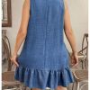 Women's Plus Size Ruffle Hem Tank Dress Crew Neck Sleeveless 3D Flower Summer Short Dresses